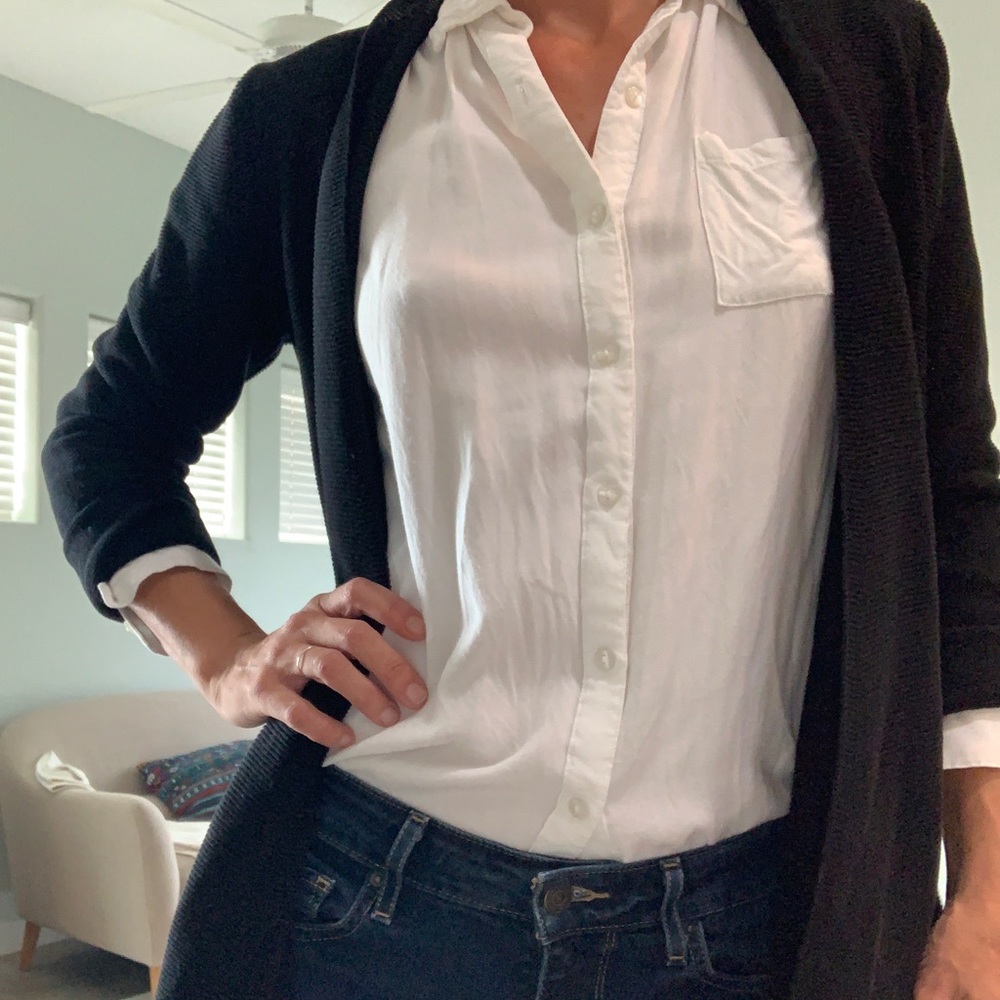 Eileen Fisher Long Sleeve Open Front Waterfall Cardigan Size XS (Black)
